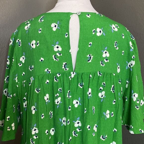 NWT Code x Mode Green Mini Floral Dress Short Sleeve Tiered - Picture 6 of 13
